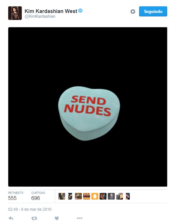 Kim Kardashian provoca pedindo nudes aos internautas (Foto: Reprodução/Twitter) Kim Kardashian provoca pedindo nudes aos internautas (Foto: Reprodução/Twitter)