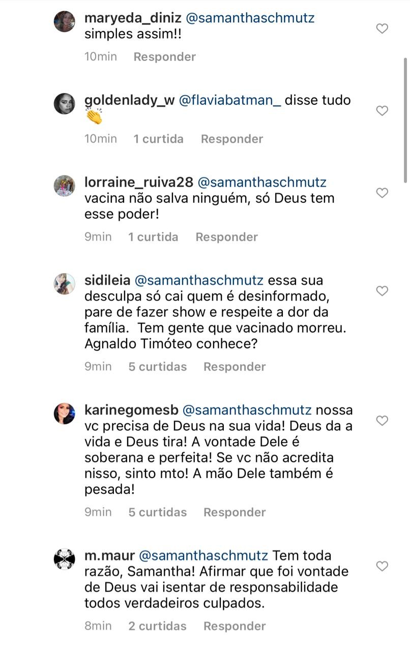 Samantha Schmütz rebate comentário de Gabriela Pugliesi sobre morte de Paulo Gustavo (Foto: Reprodução/Instagram)