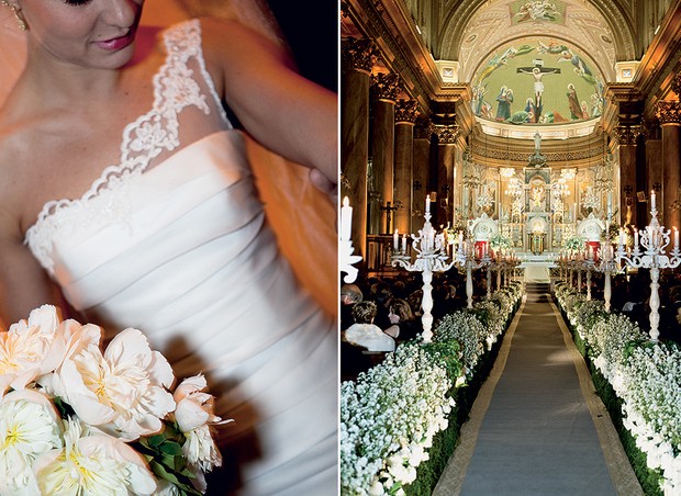 Flores de uma cor só, como rosas e as ásteres, podem deixar a igreja linda e combinam com o buquê da noiva (Foto: Edu Castello/Editora Globo)