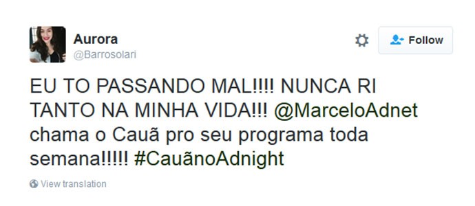 Internauta pede para que Cauã participe sempre do Adnight (Foto: Reprodução)