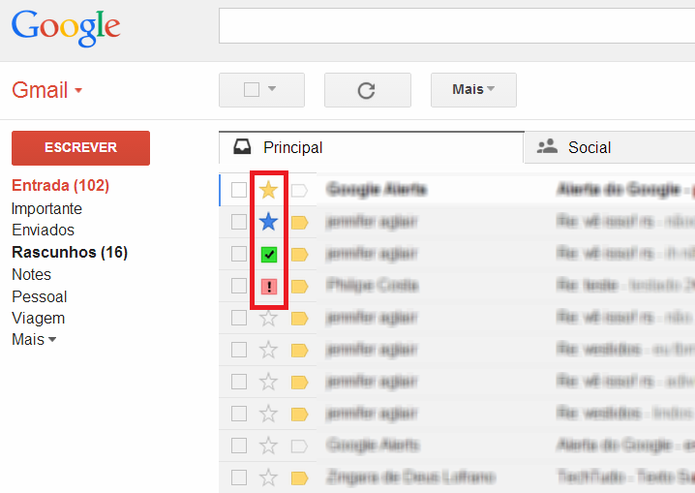 Estrelas do Gmail (Foto: Reprodução/ Marcela Vaz)