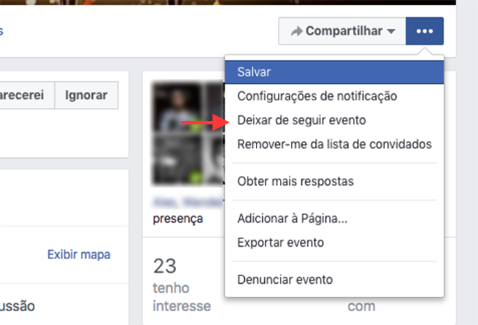 Opção para deixar de seguir um evento no Facebook (Foto: Reprodução/Marvin Costa)