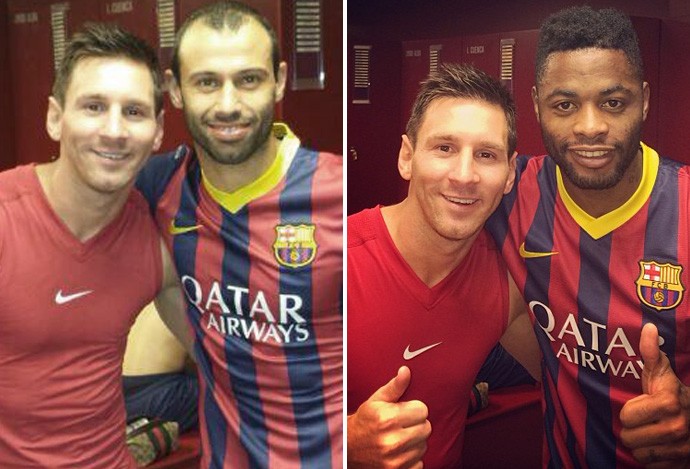 Montagem Messi com Mascherano e Song barcelona (Foto: Divulgação) Montagem Messi com Mascherano e Song barcelona (Foto: Divulgação)