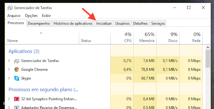 Acessando as opções de inicio do Windows 10 do Gerenciador de Tarefas (Foto: Reprodução/Marvin Costa)