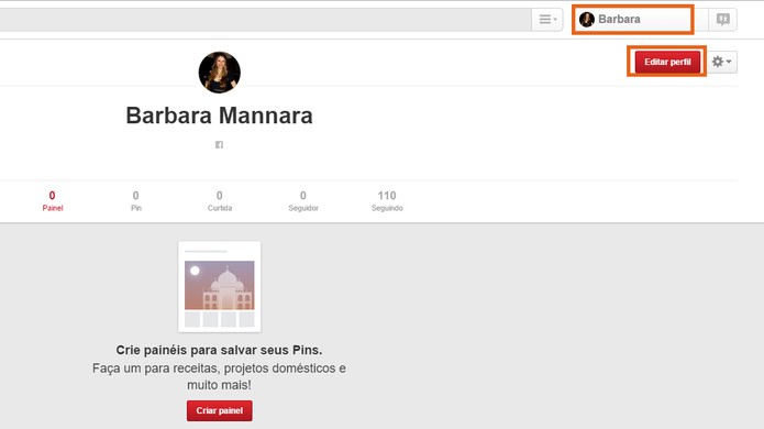 Depois é possível editar as informações do perfil do Pinterest (Foto: Reprodução/Barbara Mannara)
