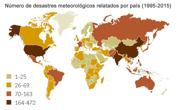 Mapa mostra distribuição de desastres meteorológicos no planeta (Foto: UNISDR)