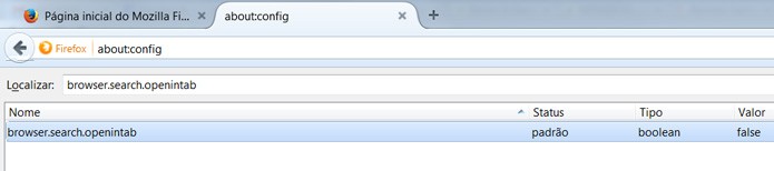 Para acessar as configurações especiais, digite about:config na barra de endereços e use a caixa de busca para encontrar cada uma das definições (Foto: Reprodução)