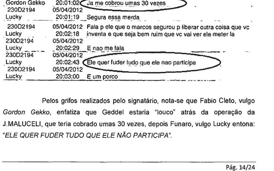Relatório mostra conversa entre Funaro e Fábio Cleto sobre o ministro Geddel (Foto: Reprodução)