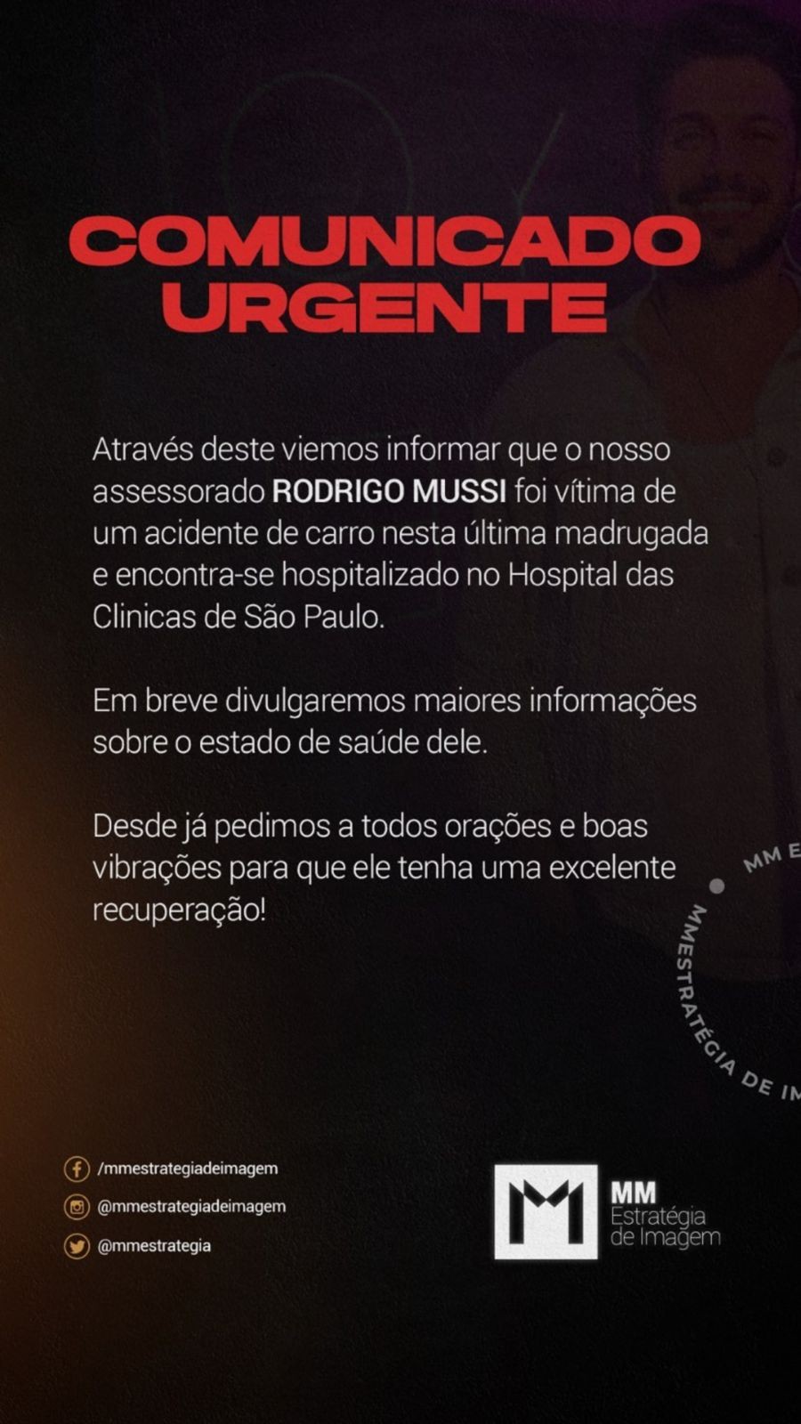 Ex-BBB Rodrigo Mussi sofre acidente de carro (Foto: Reprodução)