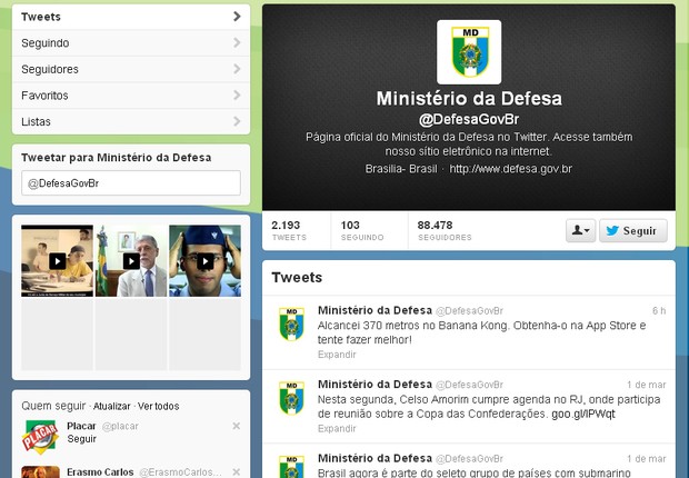 Twitter Ministério da Defesa (Foto: Reprodução)