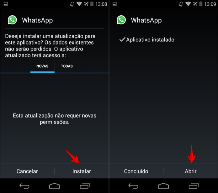 Atualizando o aplicativo do WhatsApp (Foto: Reprodução/Helito Bijora) 