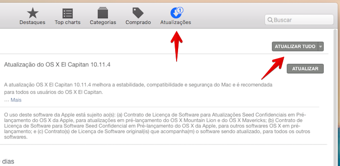 Baixando atualização para o OS X 10.11.4 (Foto: Reprodução/Helito Bijora) 