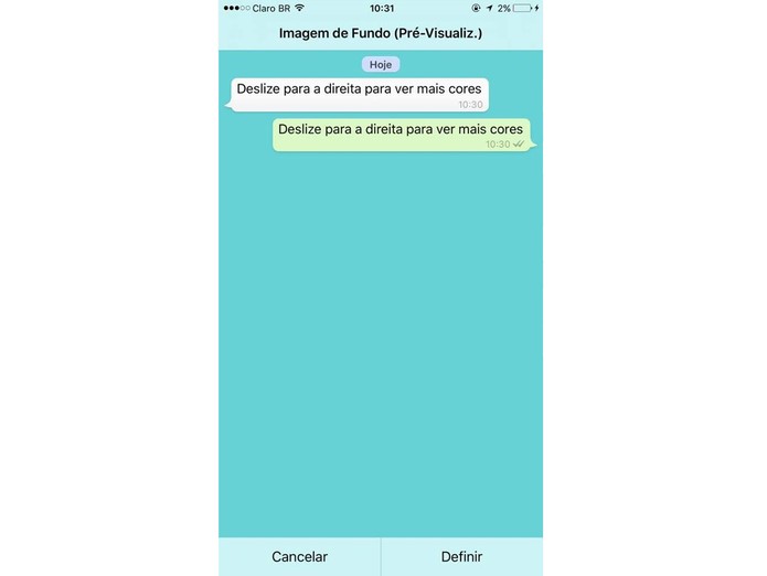 Usuários podem alterar a cor de fundo da tela de conversa no WhatsApp (Foto: Reprodução/Aline Jesus)