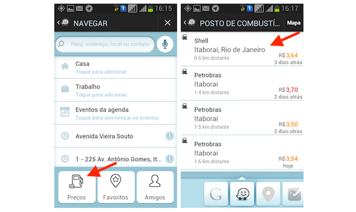 Encontrando postos de gasolina próximos a localização atual do usuário do Waze pelo Android (Foto: Reprodução/Marvin Costa) Encontrando postos de gasolina próximos a localização atual do usuário do Waze pelo Android (Foto: Reprodução/Marvin Costa)