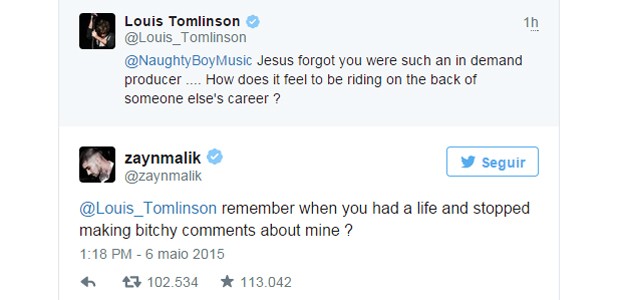 Zayn Malik briga com Louis Tomlinson em rede social (Foto: Reprodução/Twitter)
