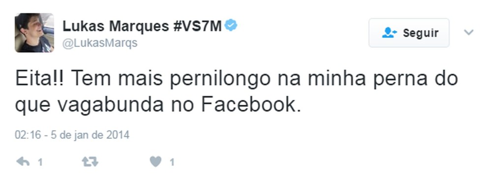 Lukas Marques faz postagem no Twitter sobre 