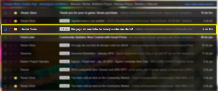 E-mail da Steam informando sobre o jogo em promoção (Foto: Reprodução/Paulo Vasconcellos)