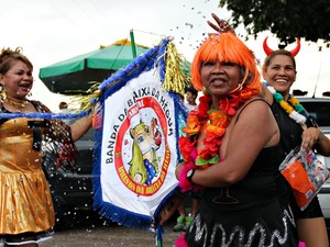 Folião desfilou com estandarte da Banda da Baixa da Hégua, na Zona Sul de Manaus (Foto: Girlene Medeiros/G1 AM)