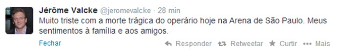 Valcke, Rebelo e Andrés lamentam morte de operário na Arena do Timão