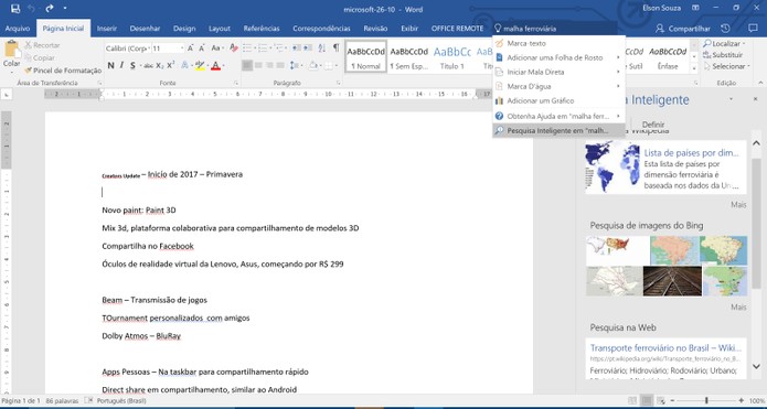 Pesquisa inteligente com o Bing também pode ser executada com o Diga-me (Foto: Reprodução/Elson de Souza)