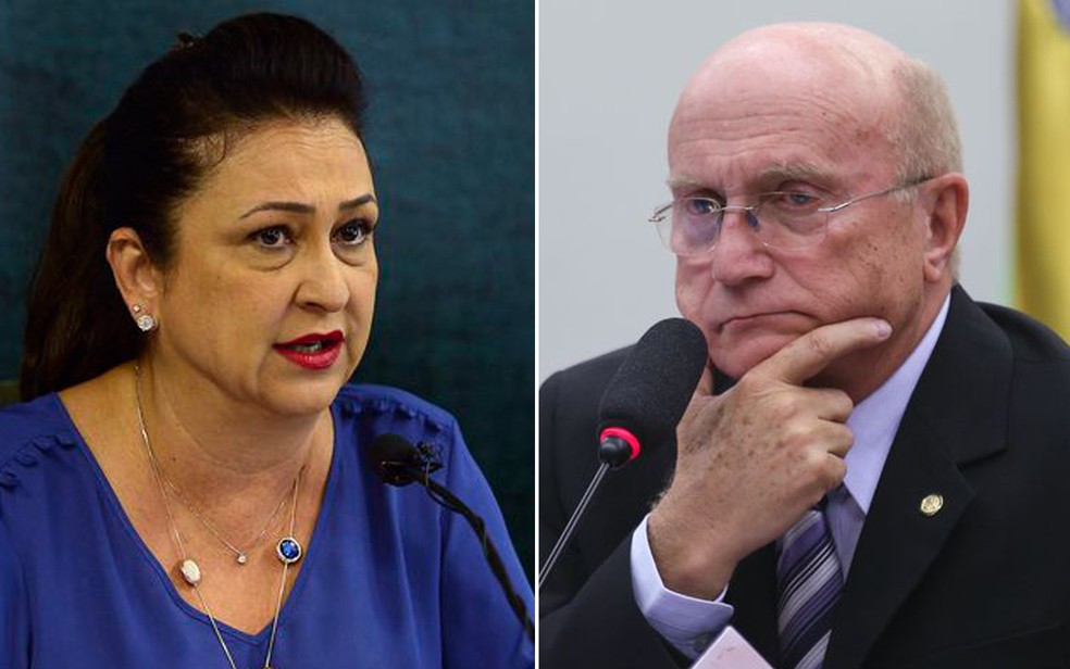 Montagem mostra a senadora e ex-ministra da Agricultura Kátia Abreu (PMDB-TO) e o deputado e atual ministro da Justiça, Osmar Serraglio (PMDB-PR) (Foto: Elza Fiúza e Fabio Rodrigues Pozzebom/Agência Brasil)