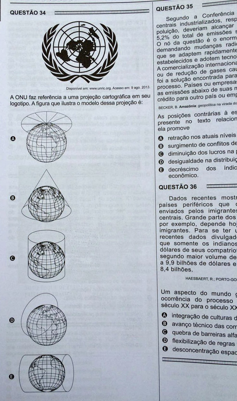 ENEM 2016 - 1º DIA - PROVA BRANCA - QUESTÃO 34 (Foto: G1 )