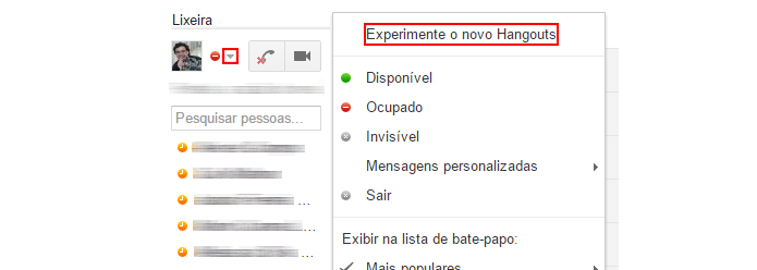 Mudança para o Hangouts não requer confirmação (Foto: Reprodução/Gmail)