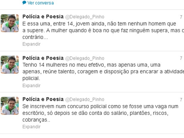 Reprodução de conversas do Twitter do delegado Pedro Paulo Pontes Pinho (Foto: Reprodução/ Twitter)