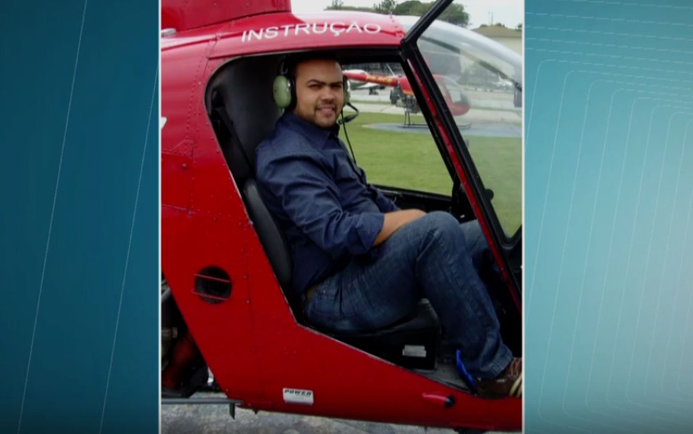 O piloto Peterson Pinheiro morreu no acidente de helicóptero em São Lourenço da Serra (Foto: TV Globo/Reprodução)