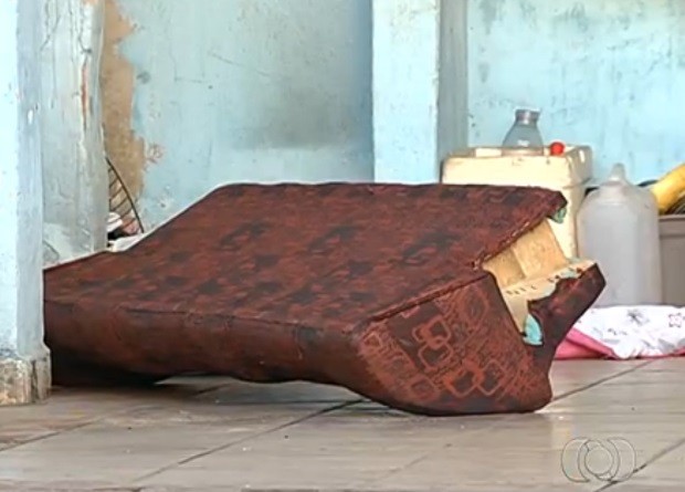 Grávida de nove meses foi encontrada morta embaixo do sofá da casa dela, em Goiânia, Goiás (Foto: Reprodução/ TV Anhanguera)