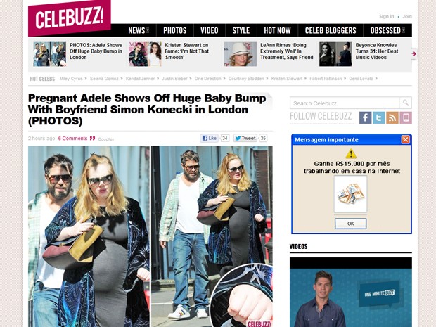 Site Celebuzz mostra nesta terça-feira (4) a cantora Adele grávida em Londres (Foto: Reprodução/Celebuzz.com)