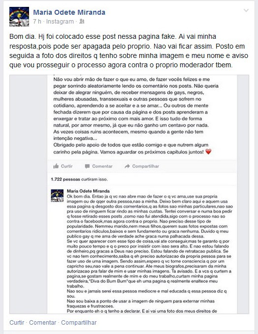 Gretchen comenta página fake com seu nome no Facebook (Foto: Facebook / Reprodução) Gretchen comenta página fake com seu nome no Facebook (Foto: Facebook / Reprodução)