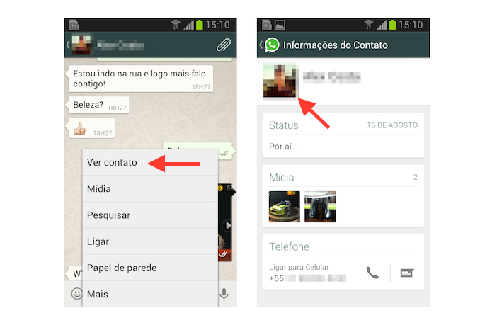 Acessando as informações de um contato do WhatsApp no Android (Foto: Reprodução/Marvin Costa)