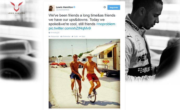 Lewis Hamilton posta foto antiga e diz ter feito as pazes com Nico Rosberg após polêmica no GP de Mônaco (Foto: Reprodução/Twitter)
