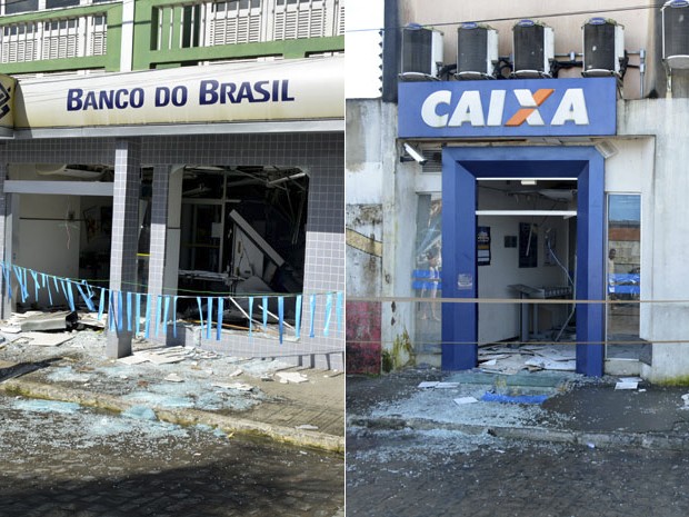Agências da Caixa Econômica Federal e Banco do Brasil foram explodidias em Muritiba (Foto:  Edgard Abbehusen)