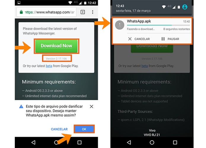 Acesse o site do WhatsApp para Android e baixe a APK atualizada (Foto: Reprodução/Barbara Mannara)