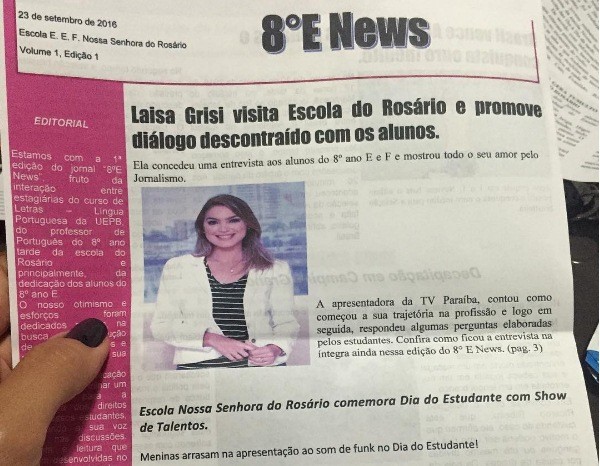 Laisa Grisi é capa de jornal escolar (Foto: Reprodução/Internet)