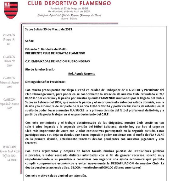 documento flamengo de sucre (Foto: Reprodução)