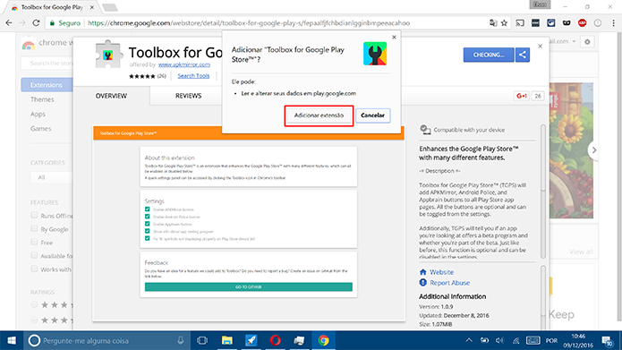 Confirme a instalação da extensão para Google Chrome (Foto: Reprodução/Elson de Souza)
