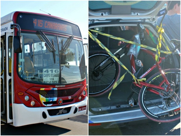 Ônibus da linha 416 e bicicleta da vítima envolvidos no acidente (Foto: Tiago Melo/G1 AM)