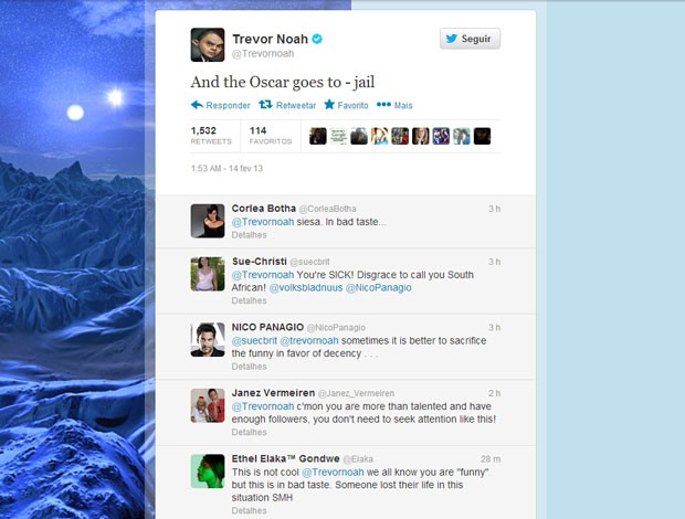 reprodução twitter Protesto comediante Trevor Noah (Foto: Reprodução / Twitter)