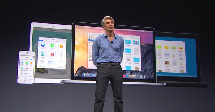 Apple alfinetou o Google e a Microsoft durante a apresentação do Mac OS X e o iOS 8 (Foto: Reprodução/Apple) Apple alfinetou o Google e a Microsoft durante a apresentação do Mac OS X e o iOS 8 (Foto: Reprodução/Apple)