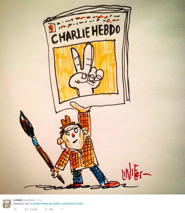 Liniers postou desenho em apoio à revista 'Charlie Hebdo' (Foto: Reprodução/Twitter)