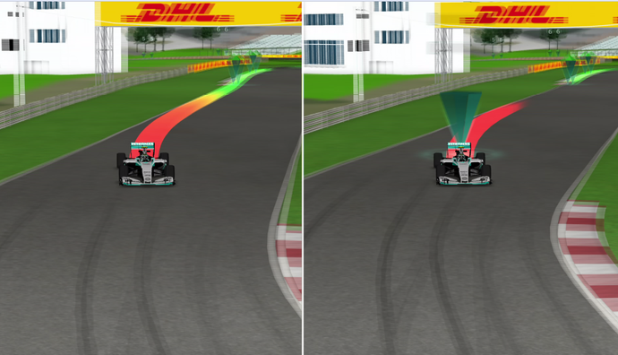 Comparação do mesmo trecho de volta com bandeira amarela (direita) com volta anterior (esquerda) mostra que Nico Rosberg tirou o pé no setor (Foto: Divulgação / FIA) Comparação do mesmo trecho de volta com bandeira amarela (direita) com volta anterior (esquerda) mostra que Nico Rosberg tirou o pé no setor (Foto: Divulgação / FIA)