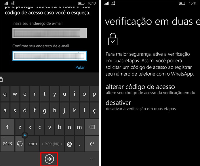 WhatsApp para Windows Phone permite que usuário cadastre e-mail para recuperar acesso (Foto: Reprodução/Elson de Souza)