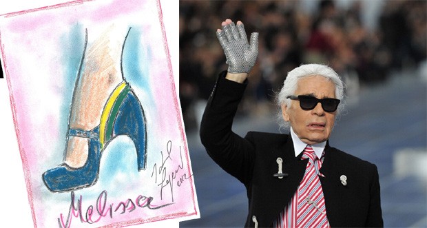 O primeiro croqui da capsule collection Melissa + Lagerfeld  (Foto: Getty Images/Divulgação)