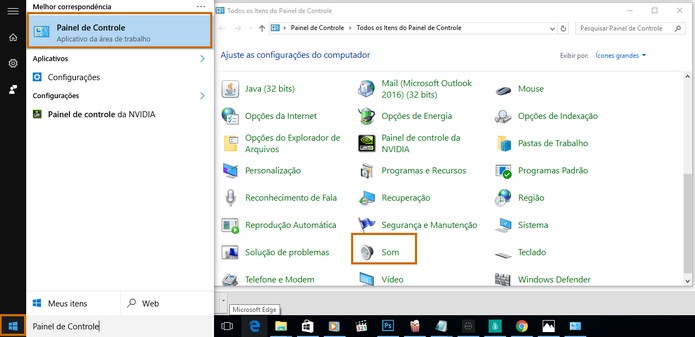 Acesse as configurações de Som no Painel de Controle (Foto: Reprodução/Barbara Mannara)