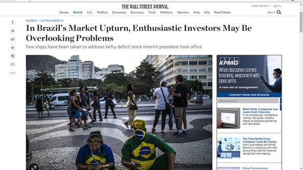 Investidores entusiasmados com Brasil pÃ³s-Dilma podem estar minimizando problemas, afirma Wall Street Journal (Foto: ReproduÃ§Ã£o)