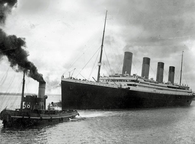 Foto liberada no dia 4 de abril mostra a saída do navio Titanic, em 10 de abril de 1912  (Foto: AFP/Southampton City Council)