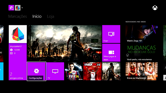 O menu do Xbox One lembra o Windows 8 (Foto: Reprodução/Murilo Molina)